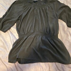 Women's Top 3/4 Sleeves Shirt Sz. XL Dress Casual Peasant Blouse Olive Green